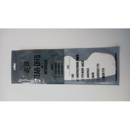 ZRYWKI TEAR-OFF DO GOGLI FOX AIRSPACE/MAIN 2 STANDARD 20PK CLEAR